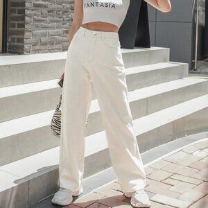 White Casual Womens Wide Leg Jeans